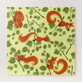 Rotes Eichhörnchen in Haselzweigen. Puzzle (Horizontal)