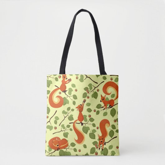 Rotes Eichhörnchen in Haselzweigen. Tasche (Vorderseite)