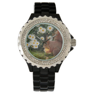 Rotes Eichhörnchen und Blumen Armbanduhr