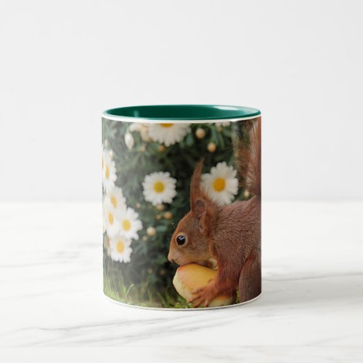 Rotes Eichhörnchen und Gänseblümchen Zweifarbige Tasse (Mittel)