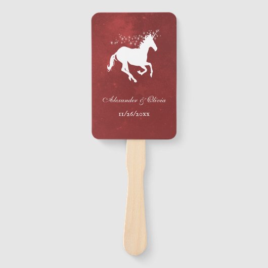 Rotes Einhorn Gastgeschenk Hochzeit Handfan Fächer (Vorderseite)