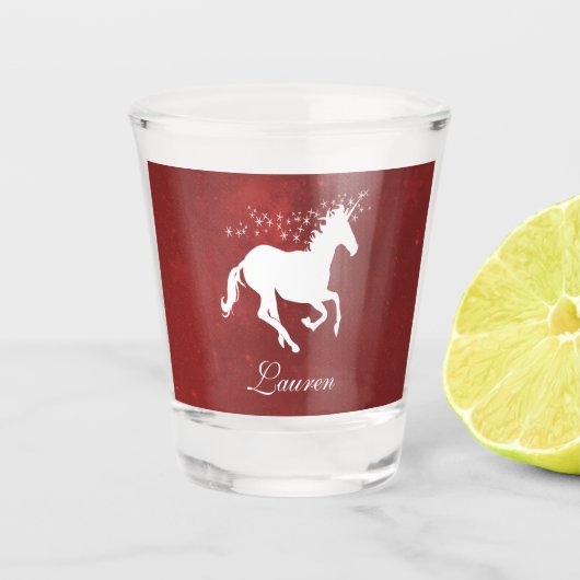 Rotes Einhorn Personalisiertes Shotglas Schnapsglas (Vorderseite)