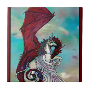 Rotes Einhorn-Pferdepony-Drache-Reptil-Monster Fliese