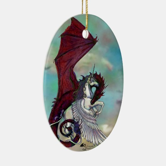 Rotes Einhorn-Pferdepony-Drache-Reptil-Monster Keramik Ornament (Rechts)