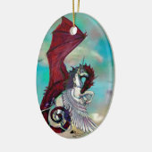 Rotes Einhorn-Pferdepony-Drache-Reptil-Monster Keramik Ornament (Links)