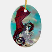 Rotes Einhorn-Pferdepony-Drache-Reptil-Monster Keramik Ornament (Vorne)