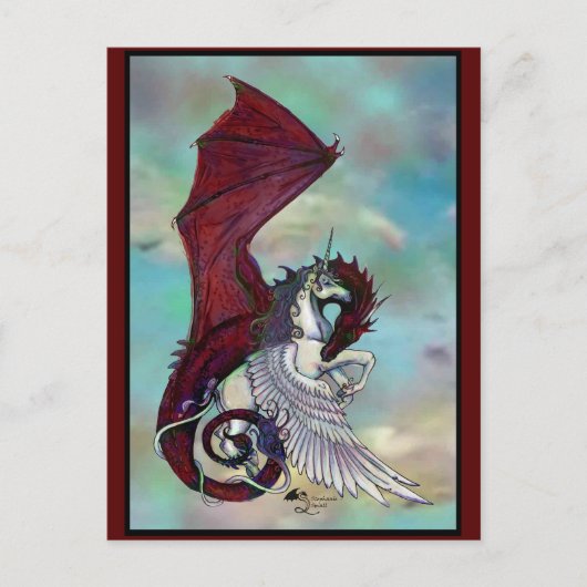 Rotes Einhorn-Pferdepony-Drache-Reptil-Monster Postkarte (Vorderseite)