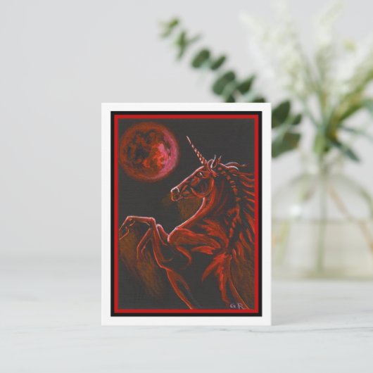 Rotes Einhorn Postkarte (Stehend Vorderseite)