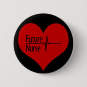 Rotes EKG Herz der zukünftigen Krankenschwester- Button (Vorderseite)