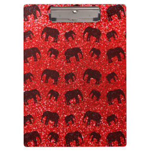 Rotes Elefant-Glitterneonmuster Klemmbrett