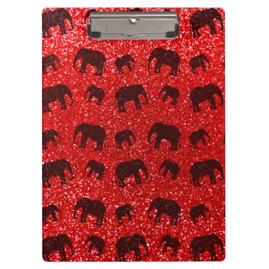 Rotes Elefant-Glitterneonmuster Klemmbrett (Vorderseite)
