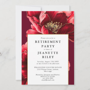Rotes Elegantes Chic Blumen-Ruhestandsparty Einladung