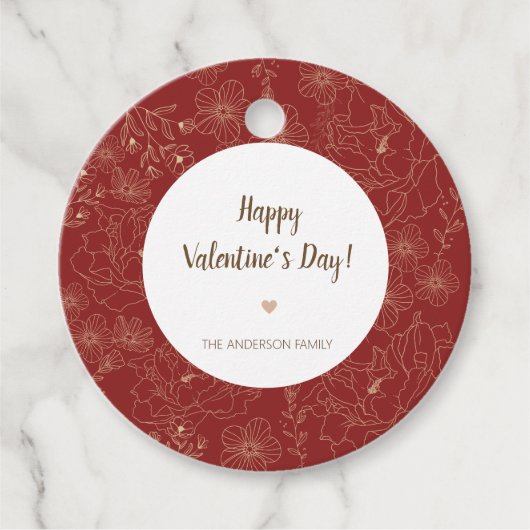 Rotes Elegantes florales Happy Valentine's Day Cir Geschenkanhänger (Vorderseite)