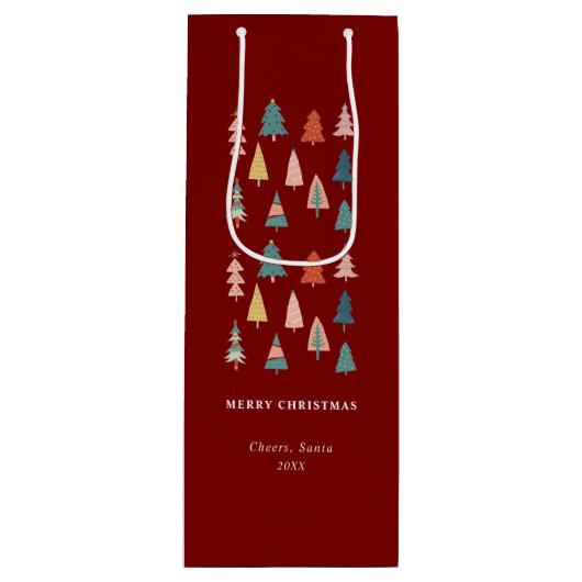 Rotes Elegantes Modernes Set Grüner Weihnachtsbaum Geschenktüte Für Weinflaschen (Vorderseite)