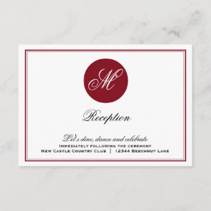 Rotes elegantes Skript-Monogramm-Empfangskarte Begleitkarte