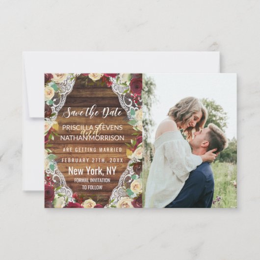 Rotes Elfenbeinblütenholz Save The Date (Vorderseite)