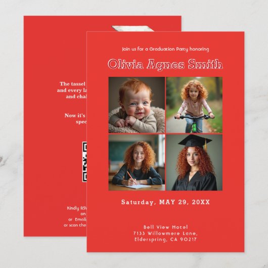 Rotes Erbe Collage QR Code Einladung (Vorne/Hinten)