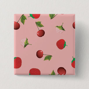 Rotes Erdbeer- und Kirschenmuster Rosa Frucht Button