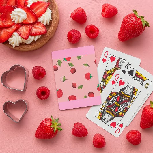 Rotes Erdbeer- und Kirschmuster Rosa Frucht Spielkarten