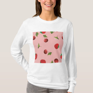 Rotes Erdbeer- und Kirschmuster Rosa Frucht T-Shirt