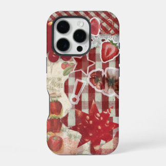Rotes Erdbeerband-Kollagen-Case | Cute Ästhetik iPhone 16 Pro Hülle