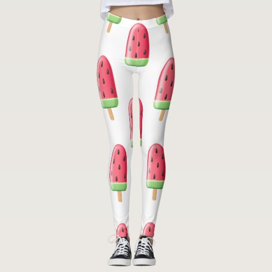 Rotes Erdbeereiscreme-Muster Leggings (Vorderseite)