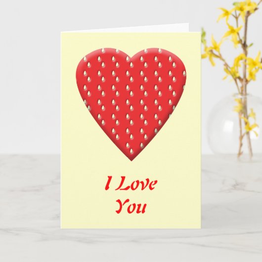 Rotes Erdbeerherz. Karte (Gelbe Blume)