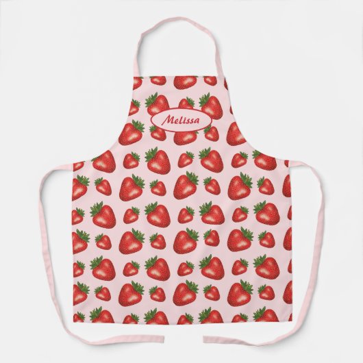 Rotes Erdbeermuster auf Rosa mit Individuelle Name Schürze (Vorderseite)
