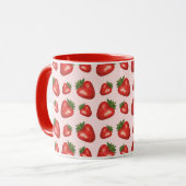 Rotes Erdbeermuster auf Rosa mit Individuelle Name Tasse (Vorderseite Links)