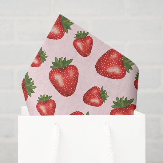 Rotes Erdbeermuster auf Rosa Seidenpapier (Geschenktüte)