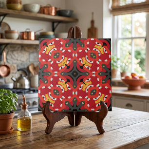 Rotes ethnisches Boho-orientalisches Arabesken-Mos Fliese