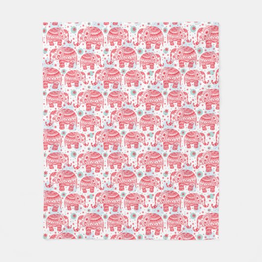 Rotes ethnisches Elefant-Muster Fleecedecke (Vorderseite)