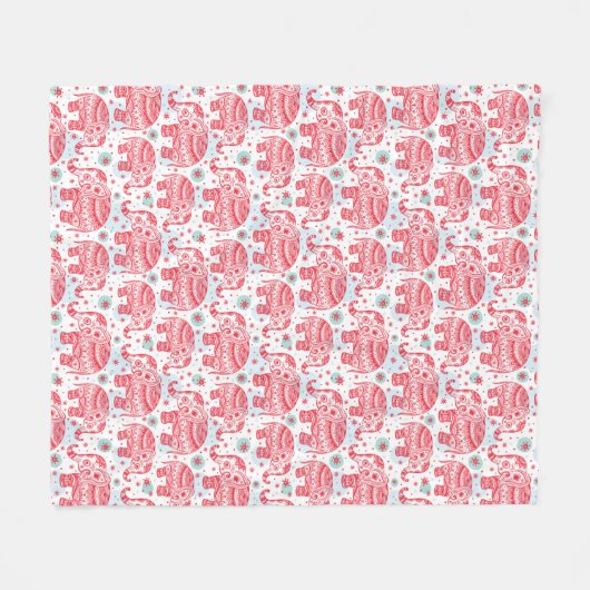 Rotes ethnisches Elefant-Muster Fleecedecke (Vorderseite (Horizontal))