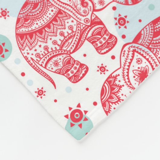 Rotes ethnisches Elefant-Muster Fleecedecke (Ecke)