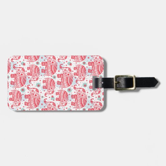 Rotes ethnisches Elefant-Muster Gepäckanhänger (Vorderseite horizontal)