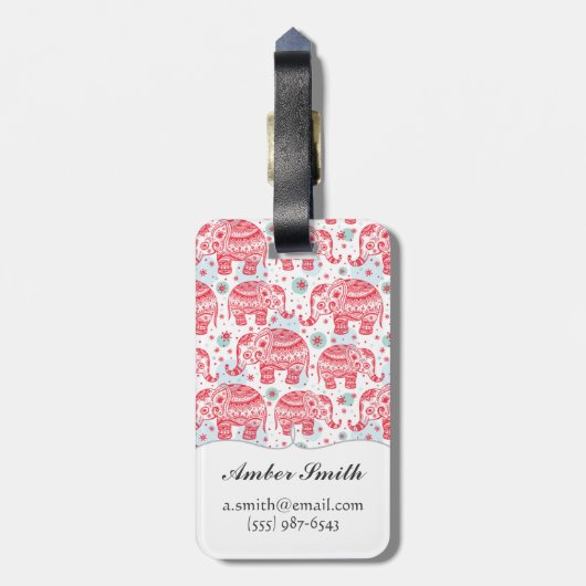 Rotes ethnisches Elefant-Muster Gepäckanhänger (Rückseite vertikal)