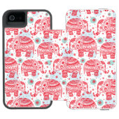 Rotes ethnisches Elefant-Muster Incipio iPhone Geldbeutel-Hülle (Folio Geöffnet)