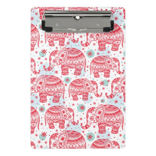 Rotes ethnisches Elefant-Muster Mini Klemmbrett (Vorderseite)