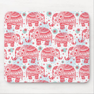 Rotes ethnisches Elefant-Muster Mousepad