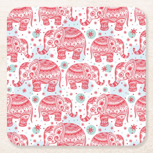 Rotes ethnisches Elefant-Muster Rechteckiger Pappuntersetzer (Vorderseite)