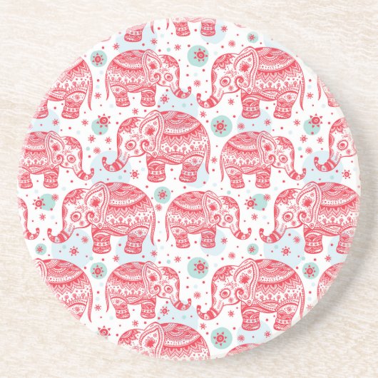 Rotes ethnisches Elefant-Muster Untersetzer (Vorne)