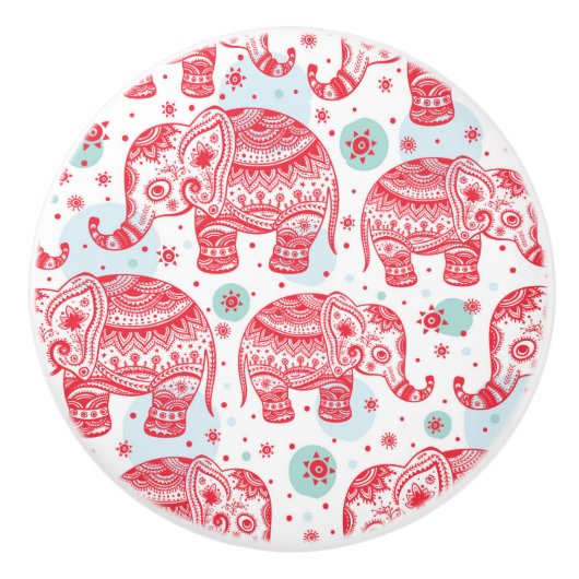 rotes ethnisches Elefantenmuster Keramikknauf (Vorderseite)