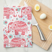 rotes ethnisches Elefantenmuster Küchentuch (Viertel Falte)