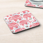 rotes ethnisches Elefantenmuster Untersetzer (Linke Seite)