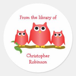 Rotes Eulen-Design-Exlibris Runder Aufkleber
