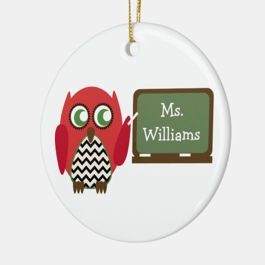 Rotes Eulen-Schwarz-Zickzack Lehrer an der Tafel Keramikornament (Links)