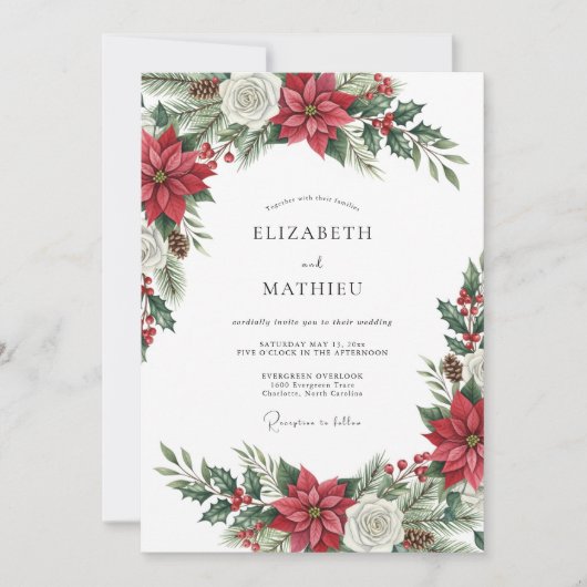 Rotes exquisites Winterhochzeit Einladung (Vorderseite)