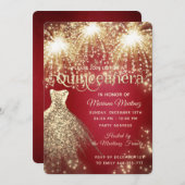 Rotes extravagantes Feuerwerk Goldspitzkleid Einladung (Vorne/Hinten)