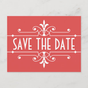 Rotes Extravagantes Ornamentieren Save the Date Po Ankündigungspostkarte