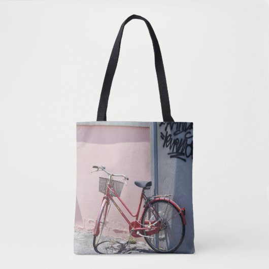 ROTES FAHRRAD AUF DER STRASSE TASCHE (Vorderseite)